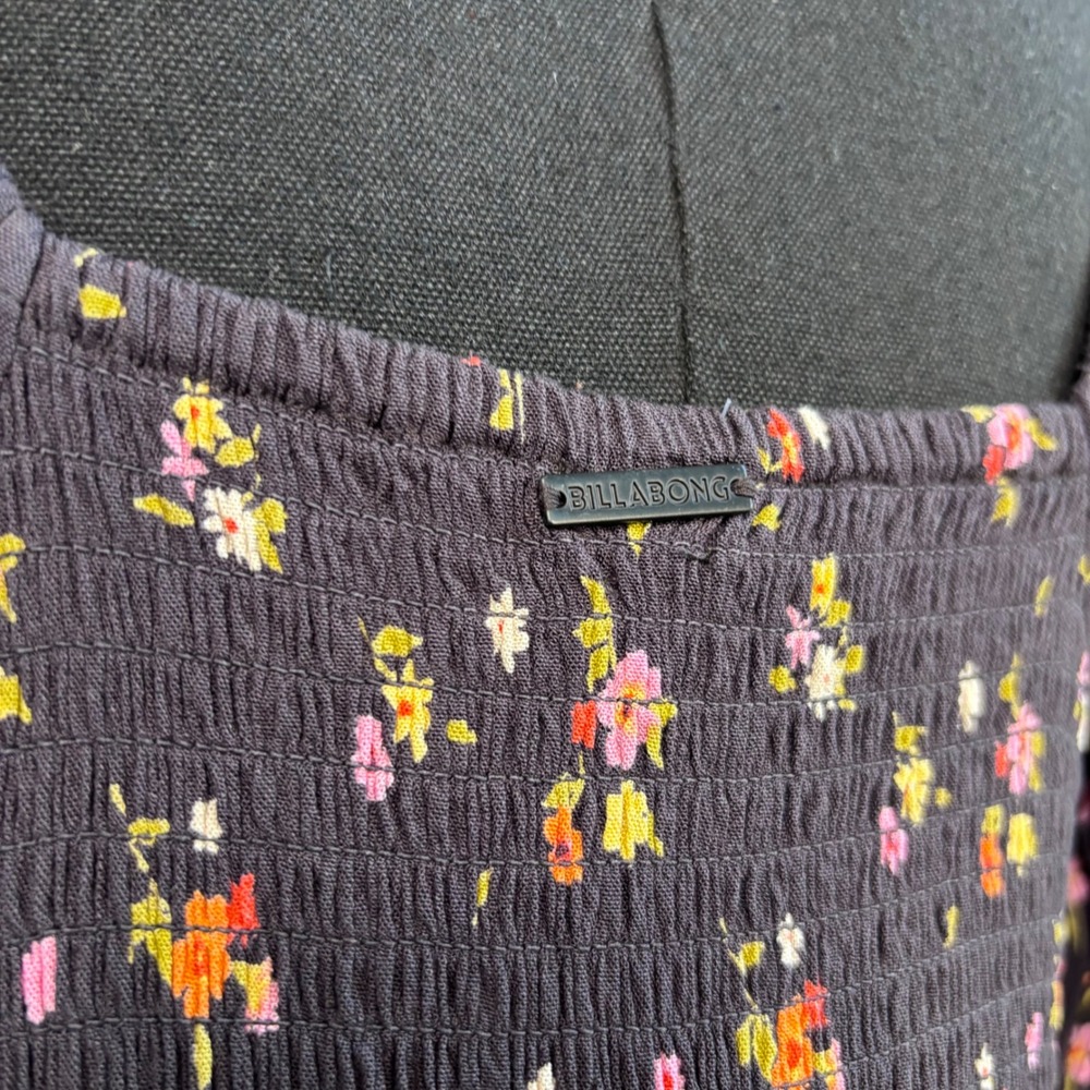 Billabong Floral Maxi Dress, Black XS, Long Sleeve Boho Prairie Cottage whimsy - Picture 6 of 16